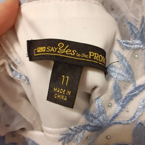 White Prom Dress with Blue Flower Embroidery - Picture 5 of 6